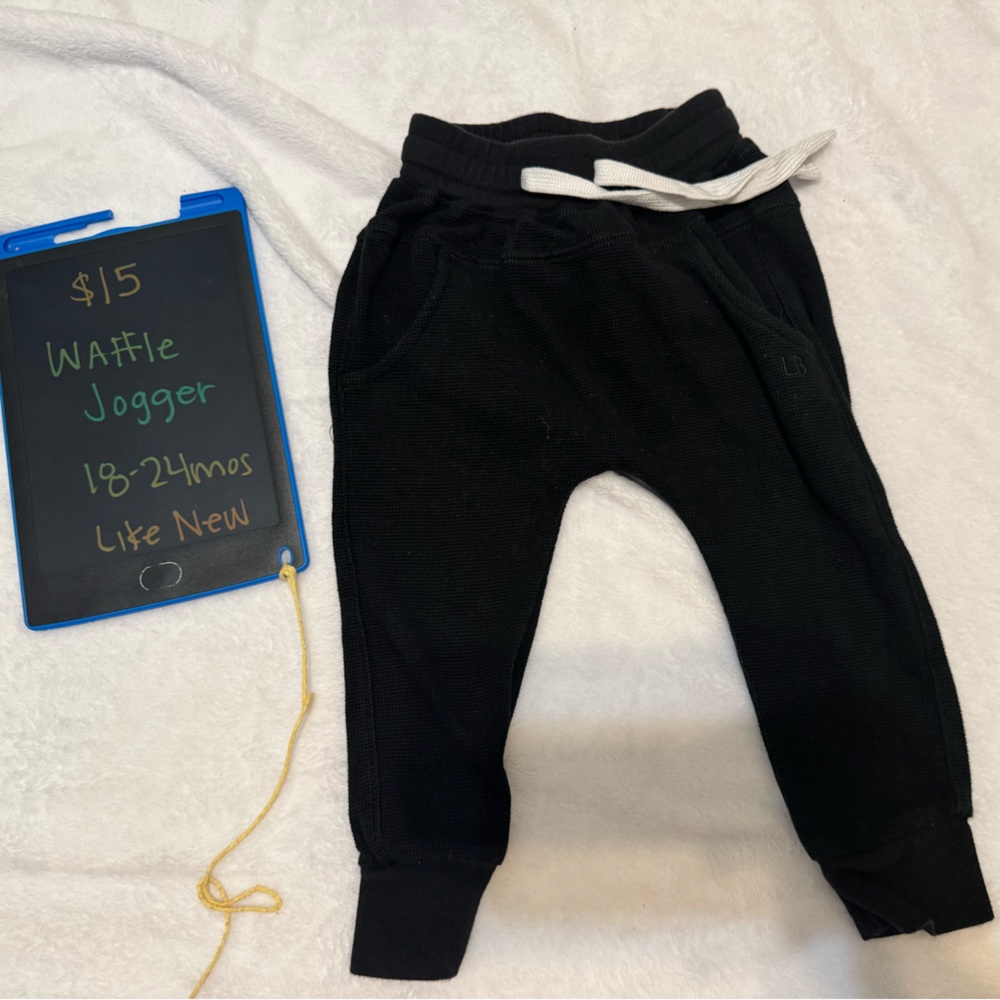 Little Bipsy Black Waffle Joggers
